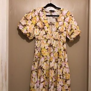 New MinkPink floral puff sleeve floral boho maxi dress